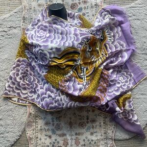 Inoui Editions Purple and Gold Floral Dragon Wool Scarf